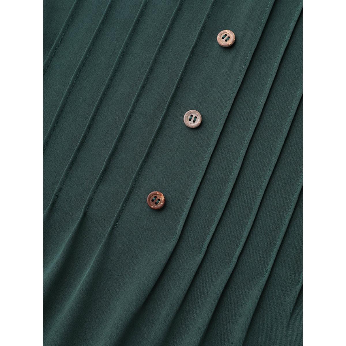 Plus Size DarkGreen V Neck Plicated Detail Contrast Lace Blouse Women Casual Elbow-length sleeve V-neck Everyday Blouses BloomChic 22-24/3X Product Image