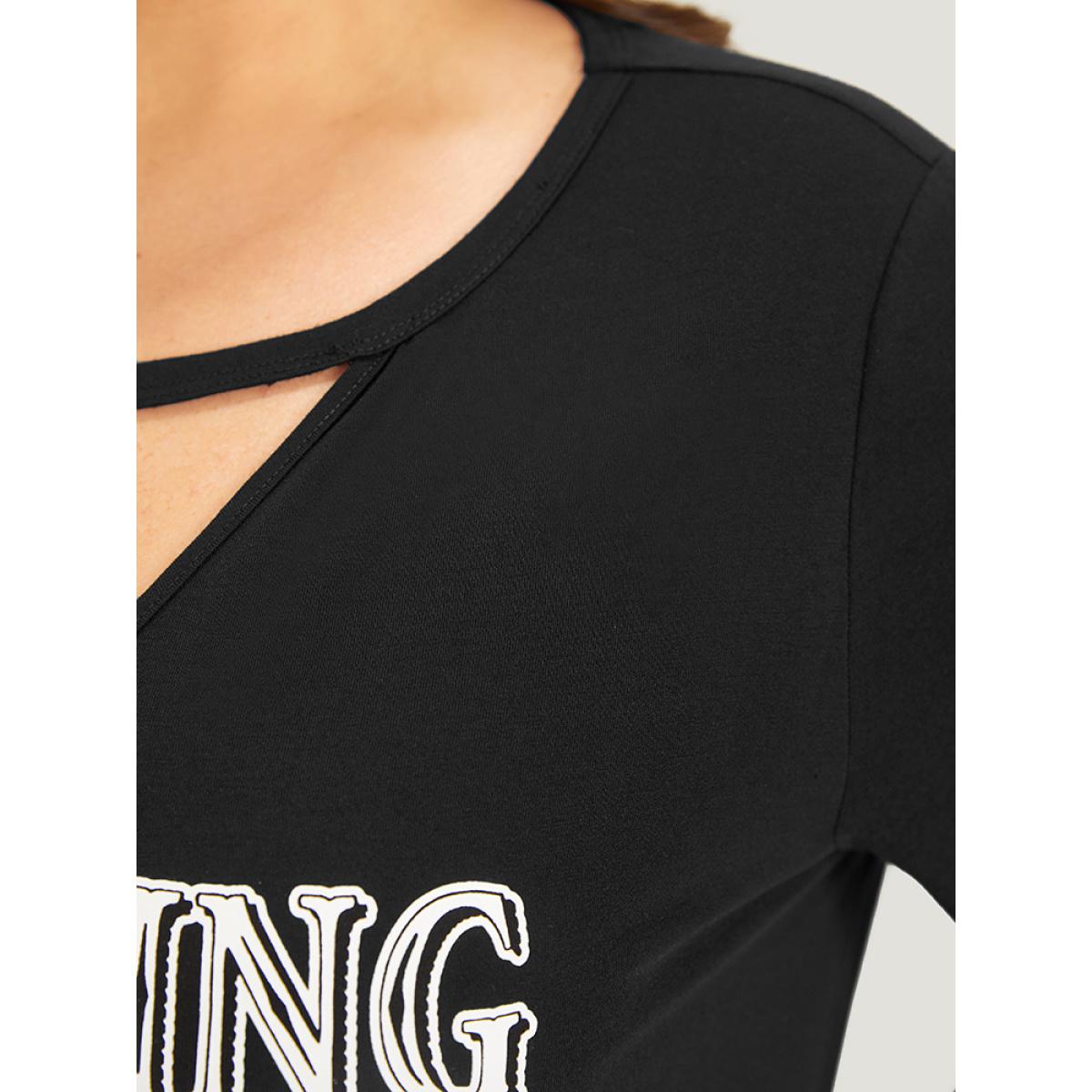 Plus Size Graphic & Letter Print Pocket Cut Out Dress Black Women Casual Plain Curvy Midi Dress BloomChic 10/M Product Image