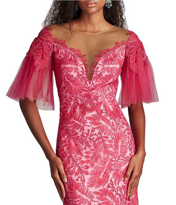 Tadashi Shoji Embroidered Sweetheart Neck Short Sleeve Mermaid Gown Product Image