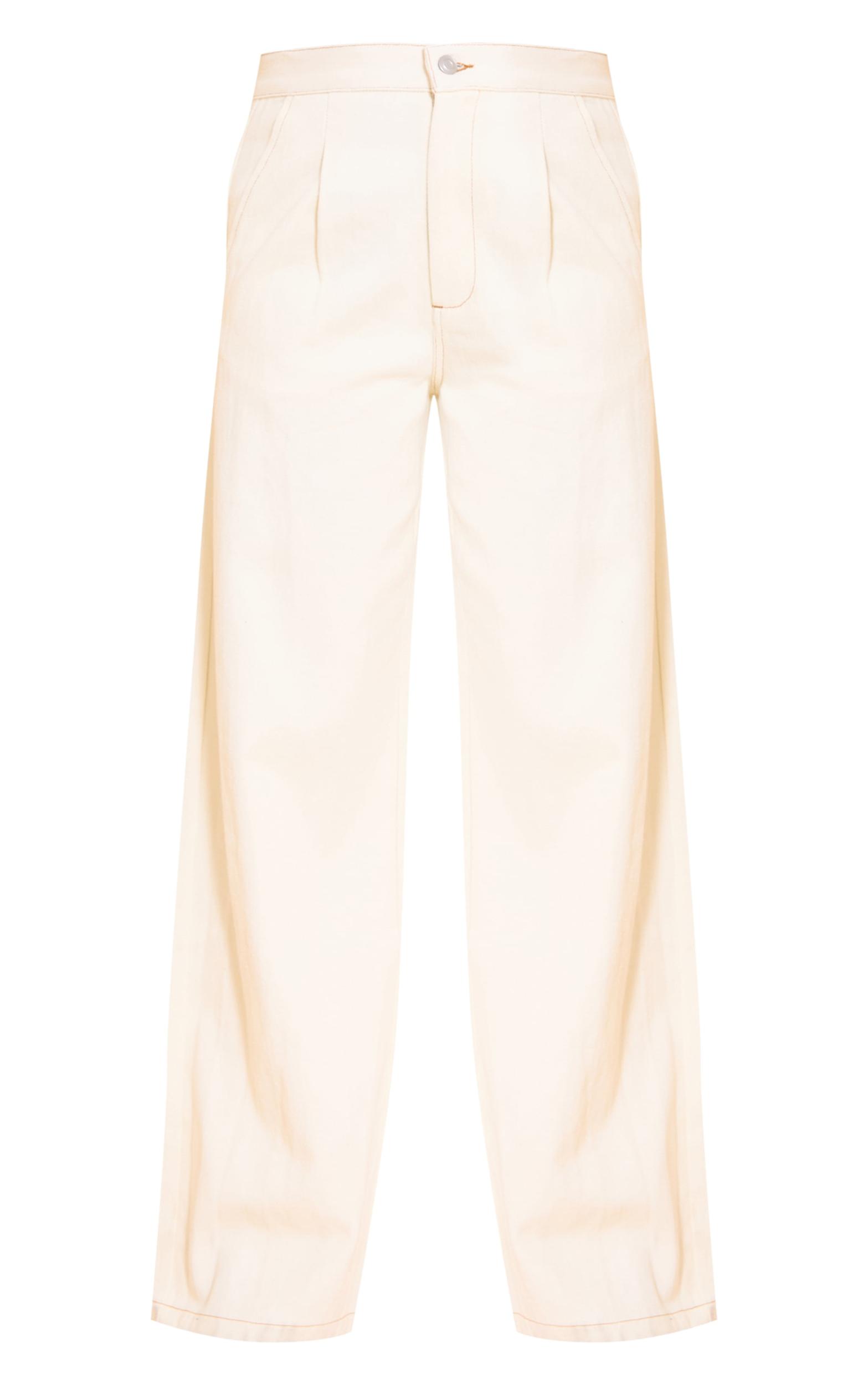 Ecru Tailored Style Wide Leg Jeans Product Image