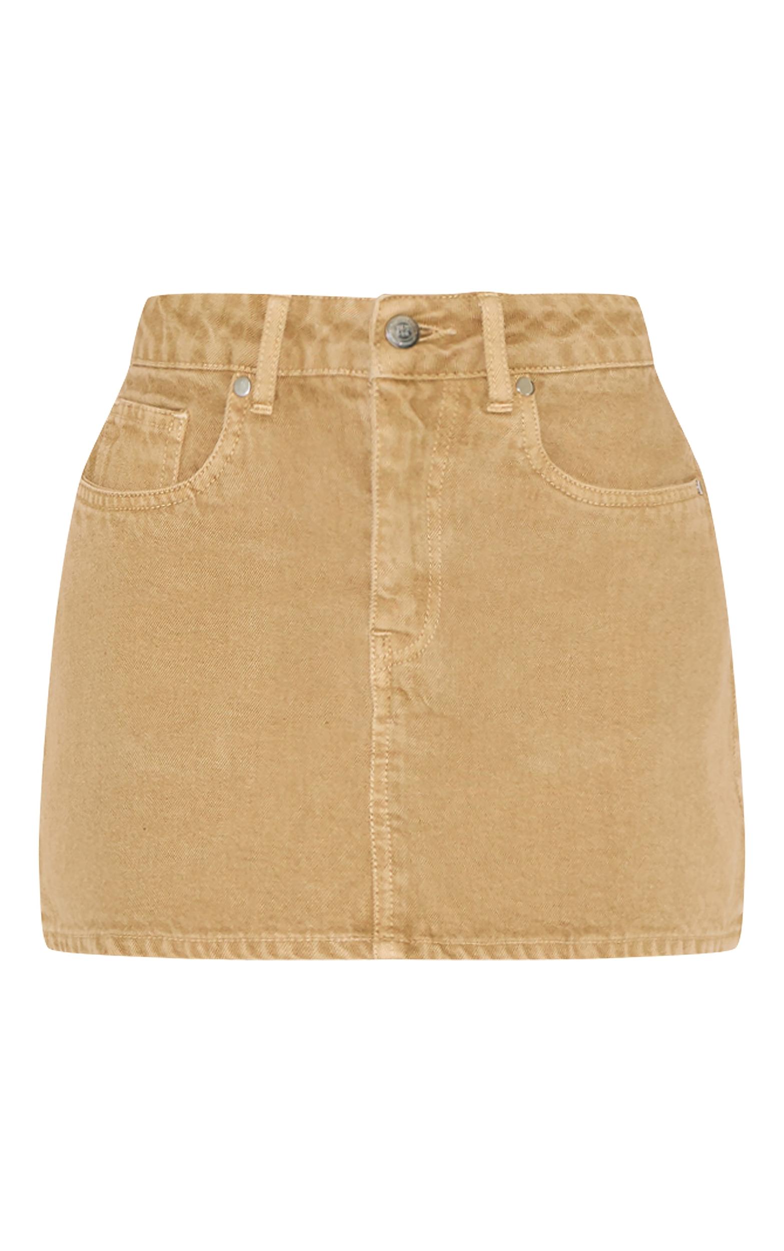 Washed Khaki Denim Mini Skirt Product Image