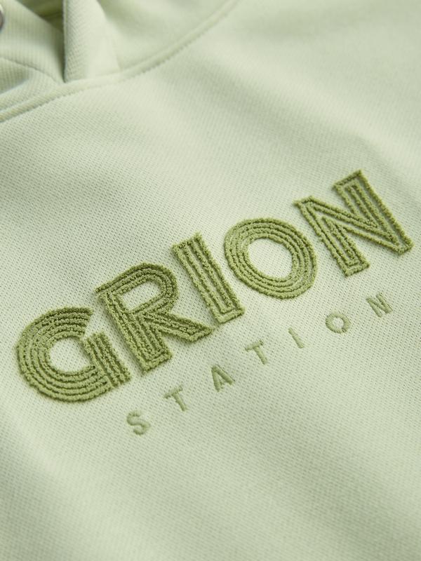 Letter Print Drawstring Eyelet Decor Pocket Oversized Hoodie Product Image