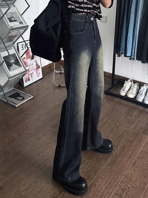 Men's Vintage Distressed Flared Loose Jeans Product Image