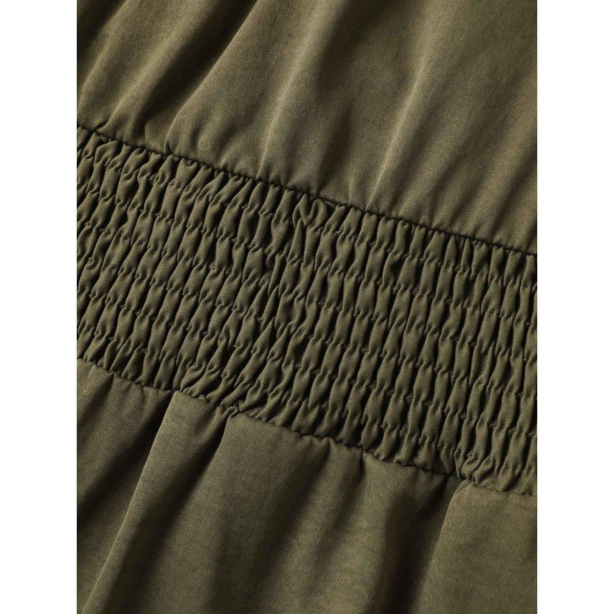 Plus Size Zipper Front Woven A-Line Midi Skirt ArmyGreen Women V-neck Cap Sleeve Curvy BloomChic 22-24/3X Product Image