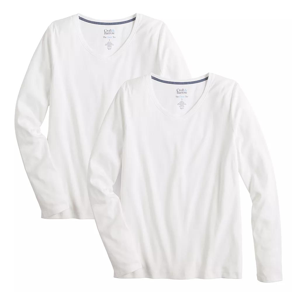Women's Croft & Barrow® Long Sleeve 2-Pack V-Neck Tees,  Product Image