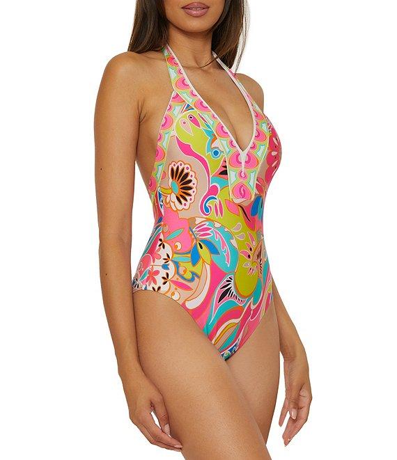 Trina Turk Venus Abstract Border Plunge One Piece Swimsuit Product Image