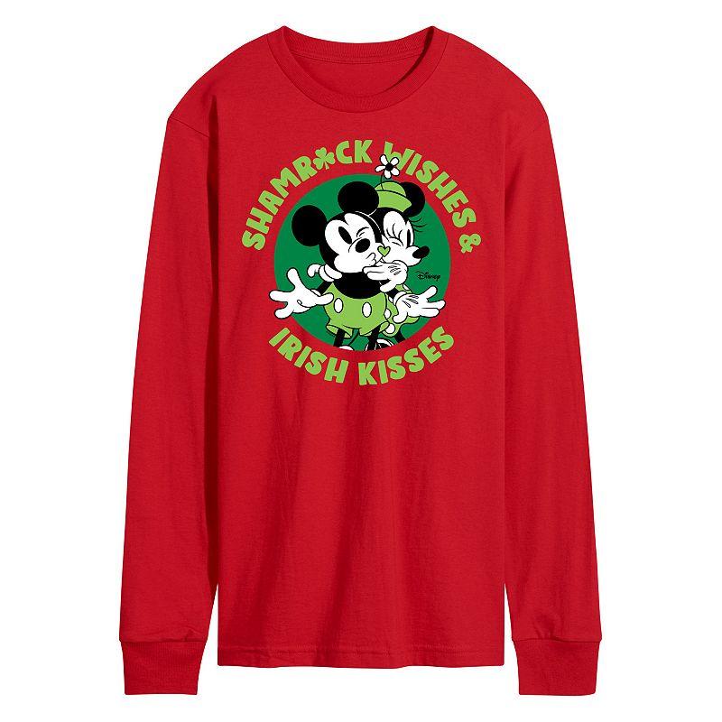 Disney's Mickey & Minnie Mouse Men's Shamrock Wishes Irish Kisses Long Sleeve Graphic Tee,  Product Image