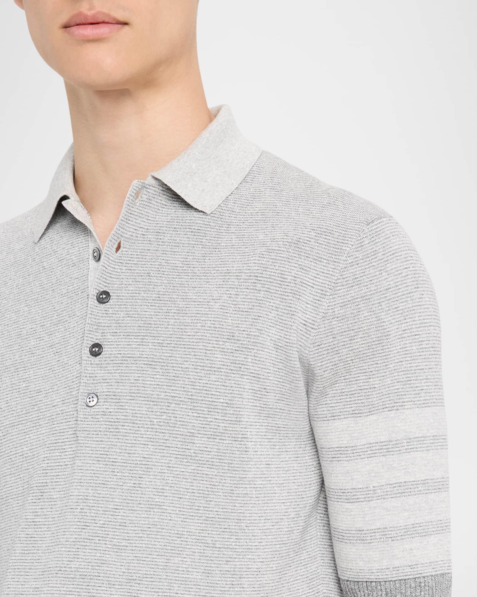 Men's Linen and Cotton Stripe-Sleeve Polo Shirt Product Image