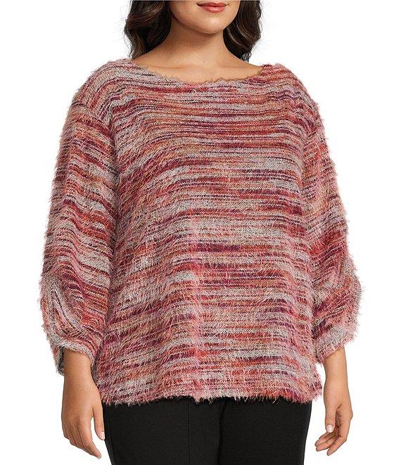 Slim Factor by Investments Plus Alexa Boat Neck 3/4 Sleeve Fuzzy Knit Top Product Image