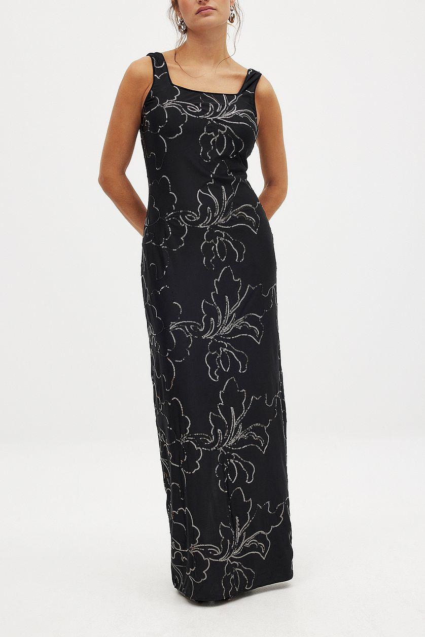 Pattern Sequin Maxi Dress Black Product Image
