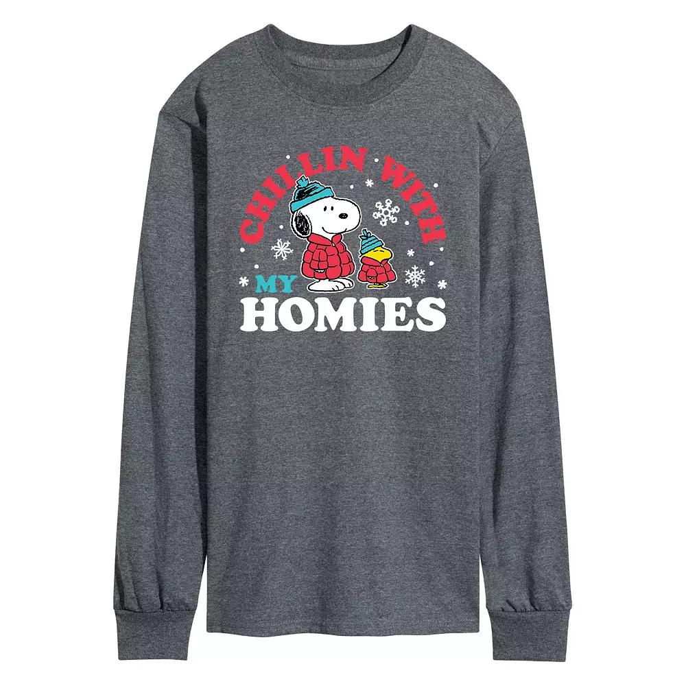 Men's Peanuts Chillin With My Homies Long Sleeve Tee, Size: Large, Gray Product Image