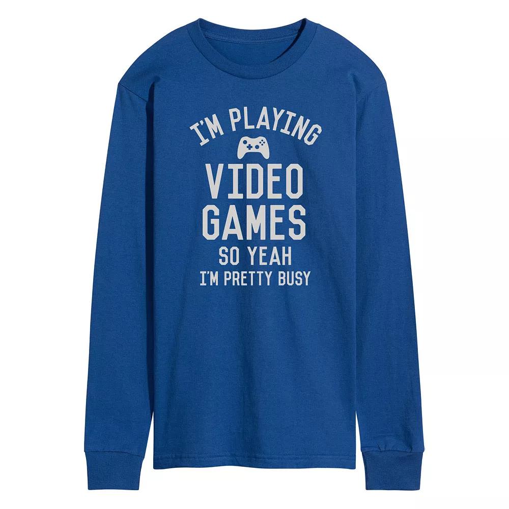 Men's Im Playing Video Games Yeah Busy Long Sleev Graphic Tee,  Product Image