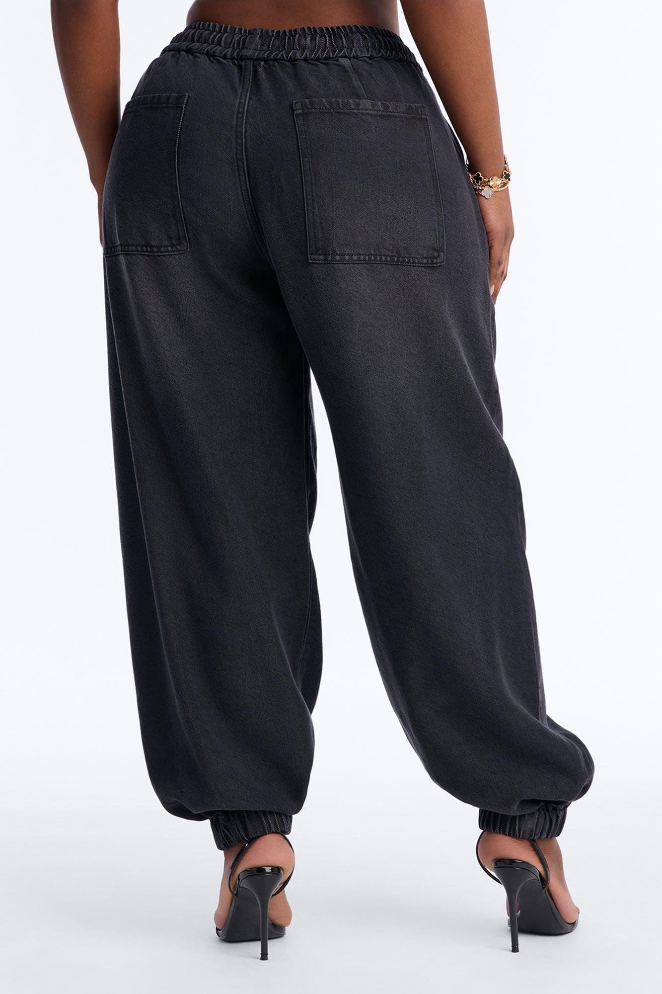Esplanade Tie Waist Loose Drapey Jogger Jeans - Black Wash Female Product Image