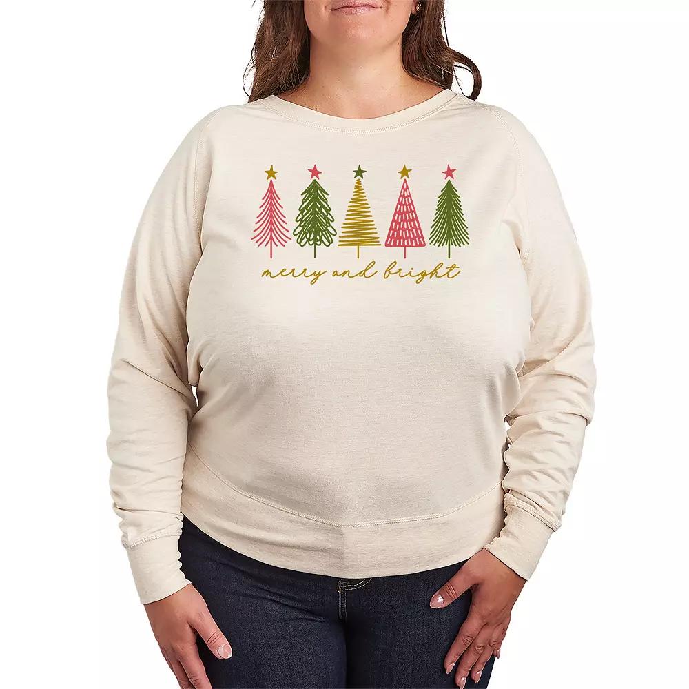 Plus Size Merry & Bright Christmas French Terry Long Sleeve Tee, Women's, Size: 4XL, Beige Product Image