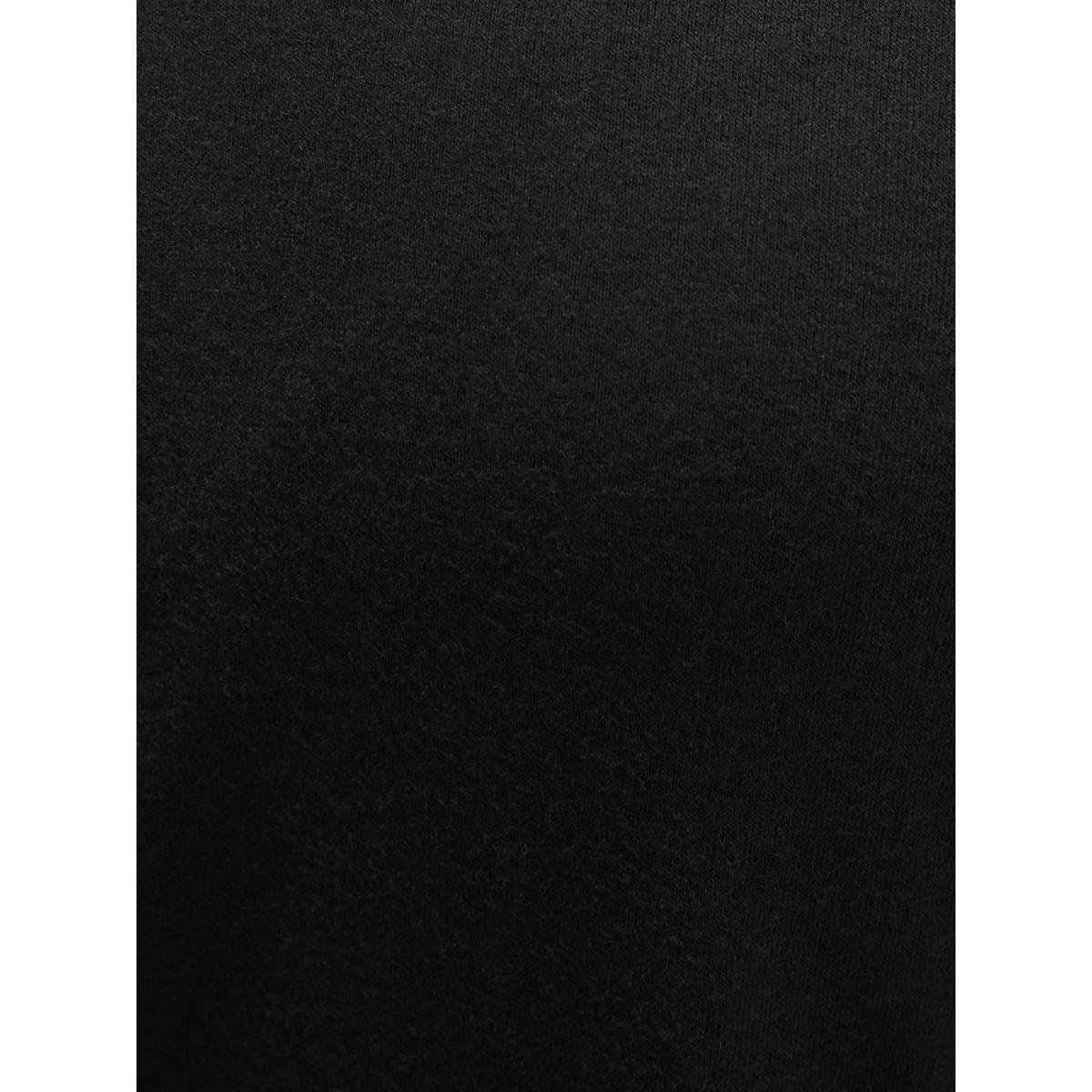 Plus Size Solid V Neck Lace Trim Drop Shoulder Sweatshirt Women Black Elegant Lace V-neck Dailywear Sweatshirts BloomChic 30/6X Product Image