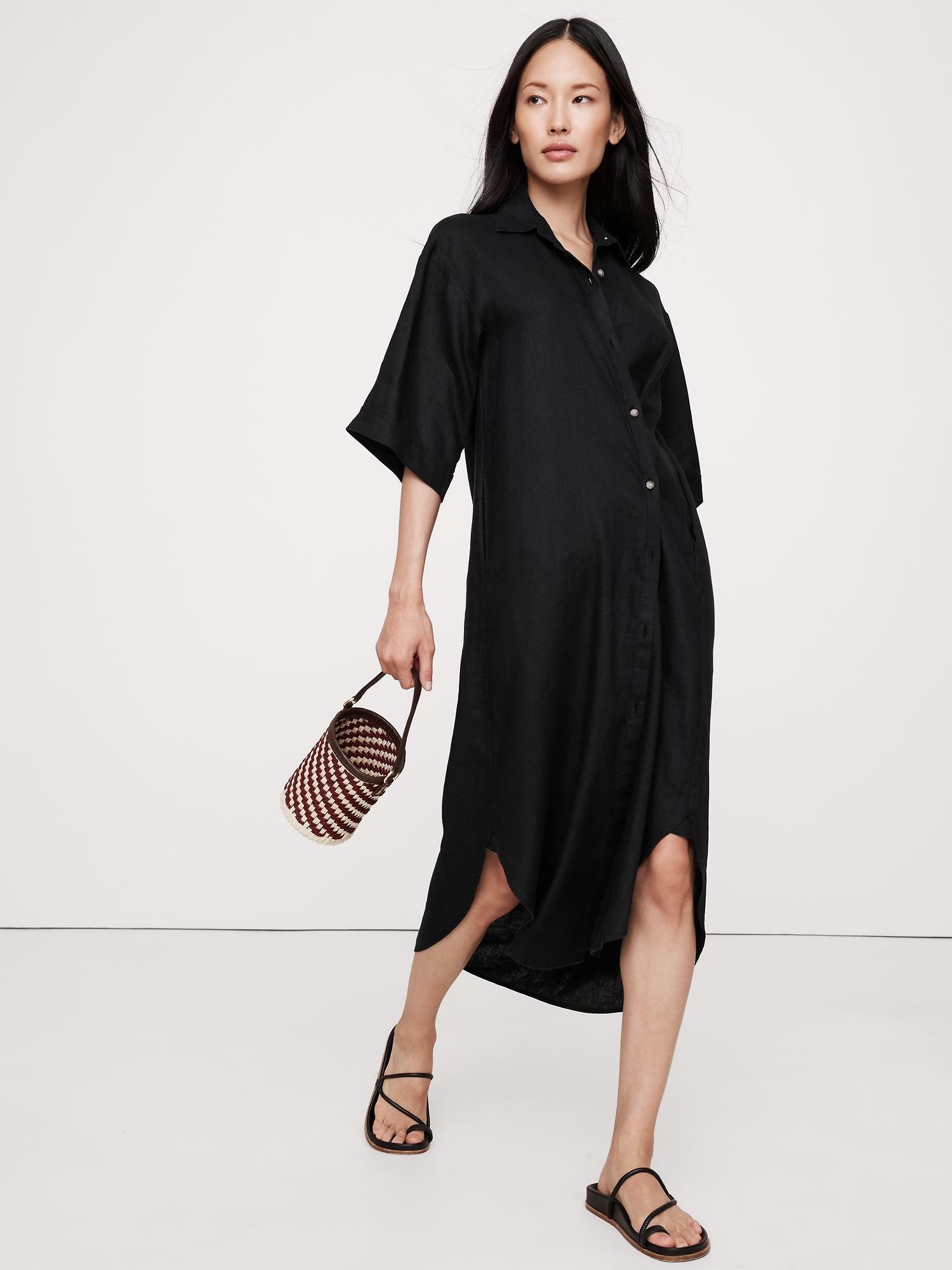 Linen Asymmetrical Shirt Dress Product Image