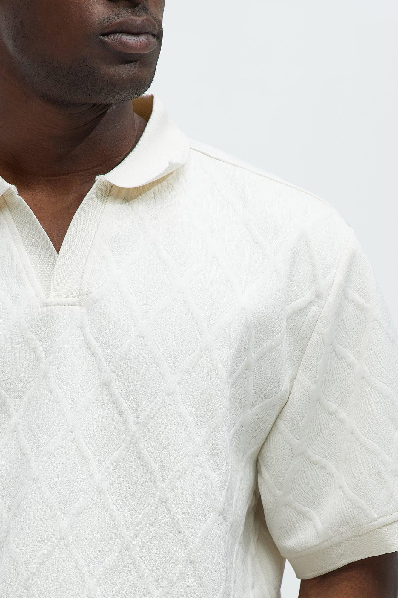 Diamond Textured Johnny Collar Polo - Cream Product Image