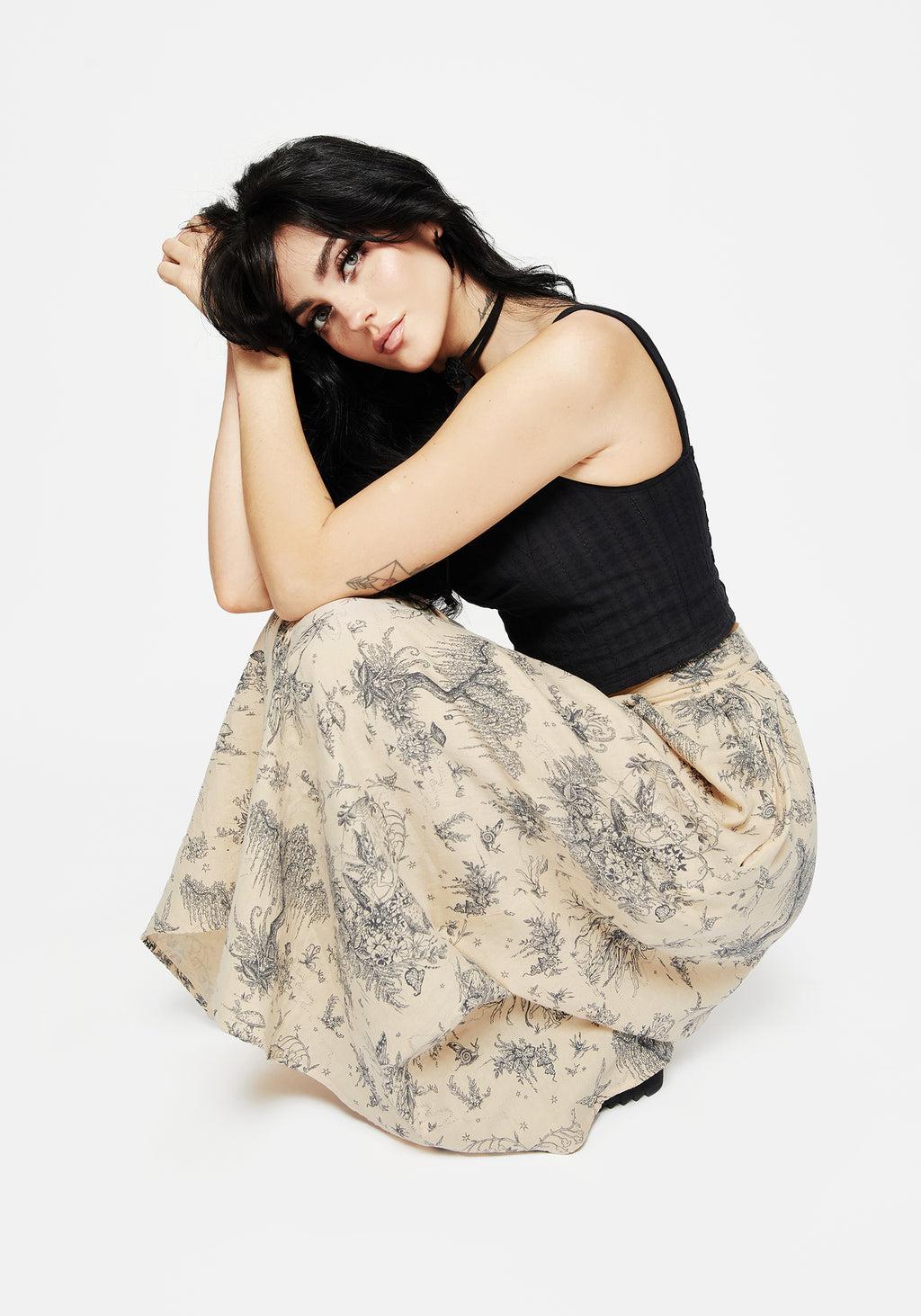 Maypole Cotton Print Button Up Midaxi Skirt Product Image