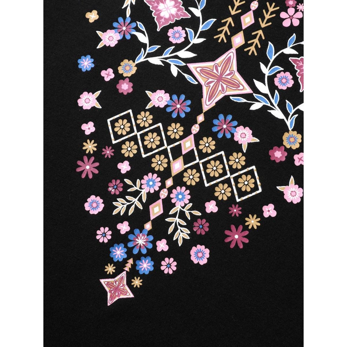 Plus Size Stretchy Boho Print Tank Top Women Black Leisure Non Flat collar with V-notch Casual Tank Tops Camis BloomChic 14-16/1X Product Image