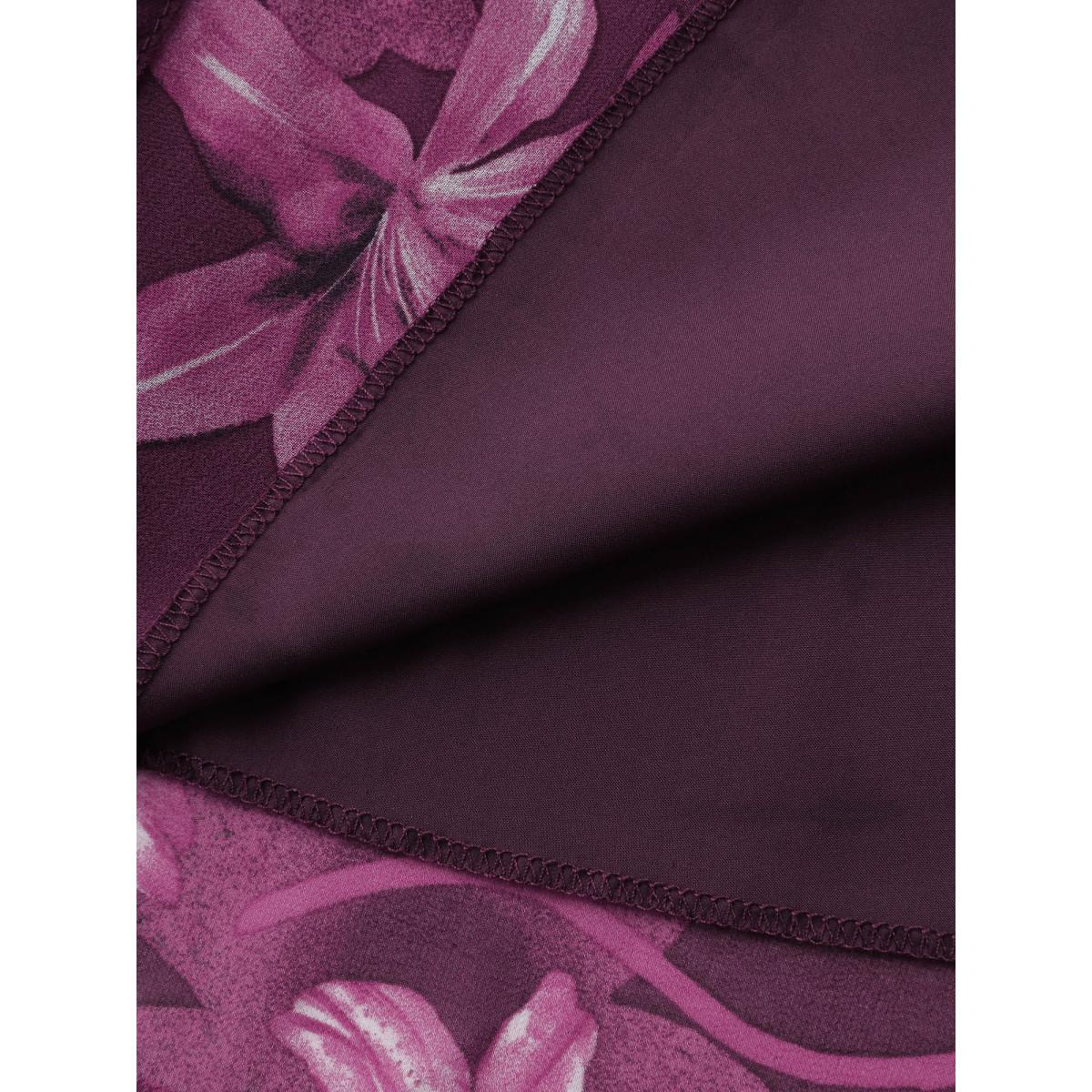 Plus Size Deeppurplered Off-Shoulder Floral Print Metal Detail Blouse Women Romantic Long Sleeve Notched collar Elegant Blouses BloomChic 14-16/1X Product Image