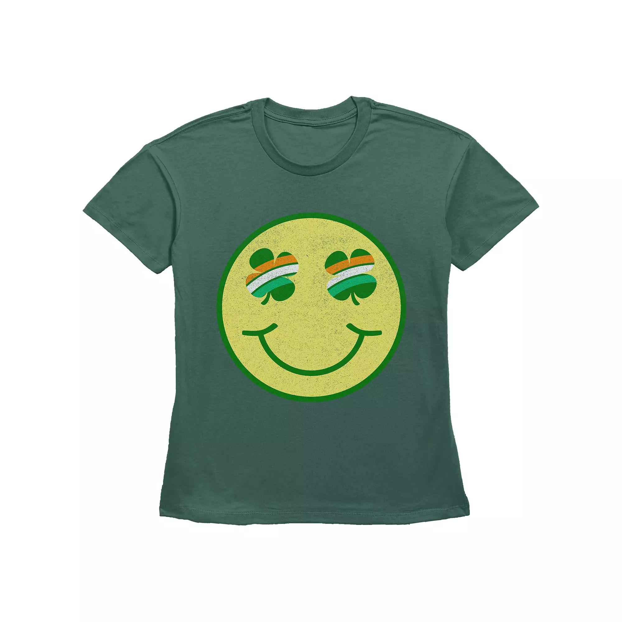Women's Shamrock Eyes Smiley Face Graphic Tee, Girl's,  Product Image