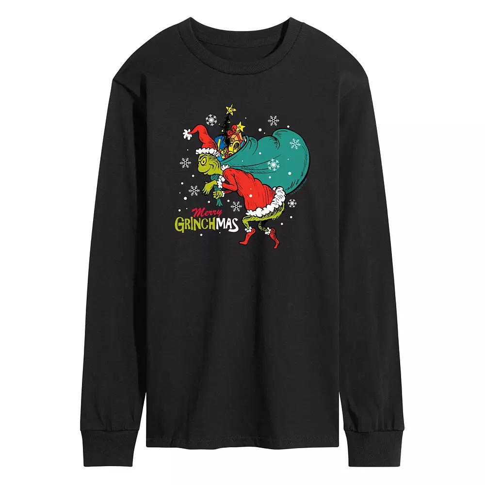 Men's Dr. Seuss The Grinch Merry Grinchmas Toy Bag Long Sleeve Graphic Tee,  Product Image