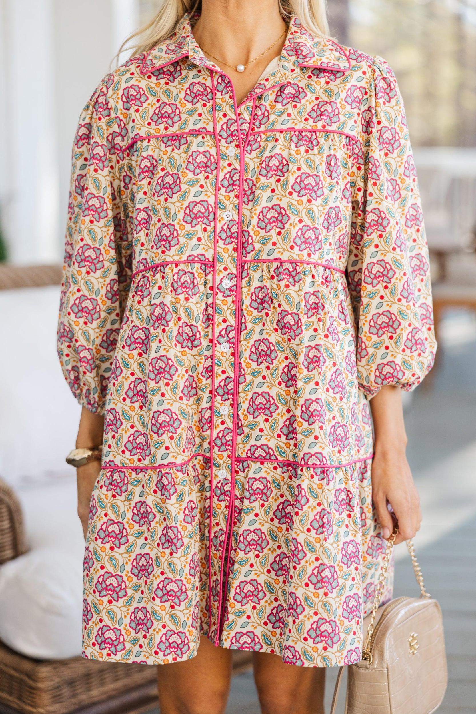 On Your Way Magenta Medallion Babydoll Dress Female Product Image