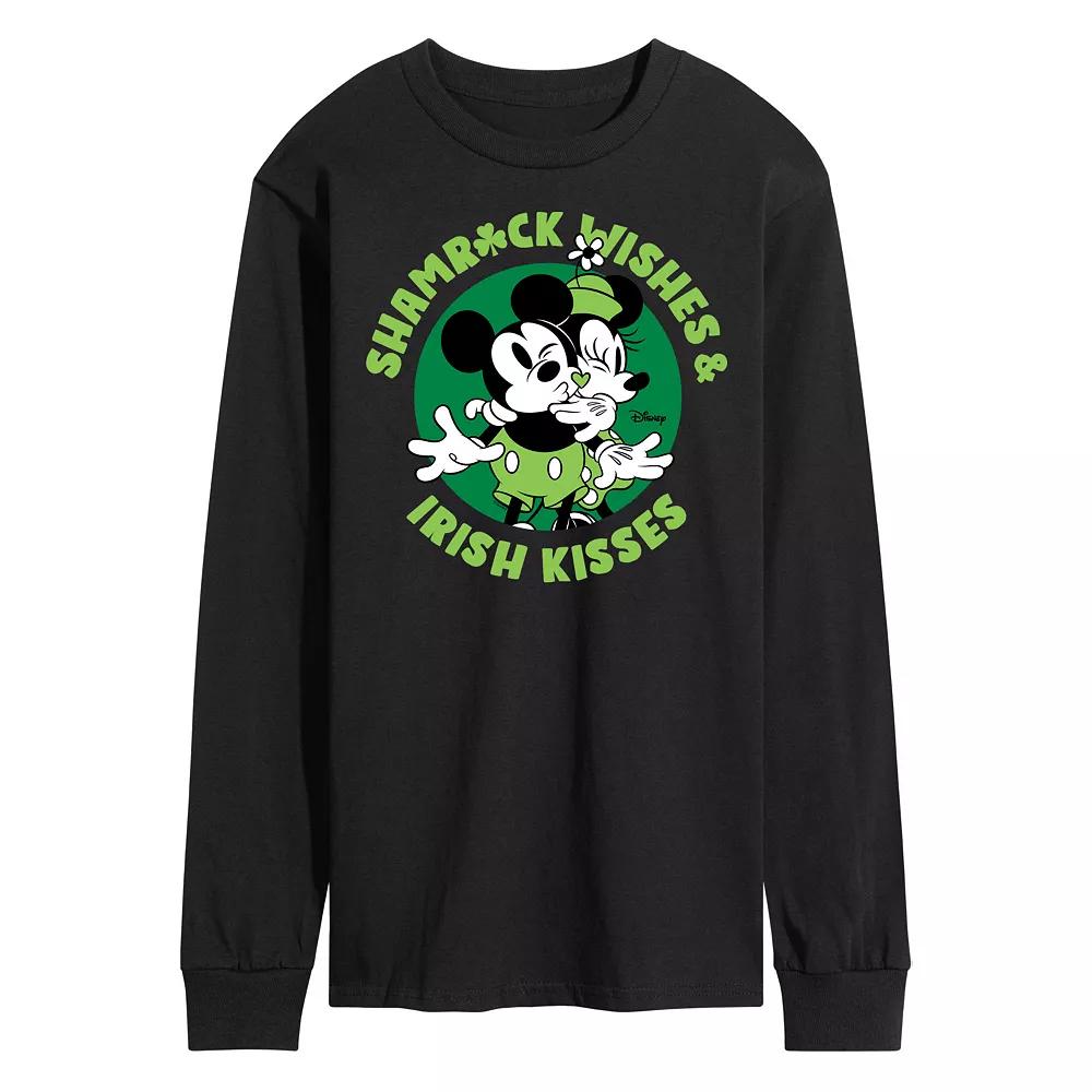 Disney's Mickey & Minnie Mouse Men's Shamrock Wishes Irish Kisses Long Sleeve Graphic Tee,  Product Image