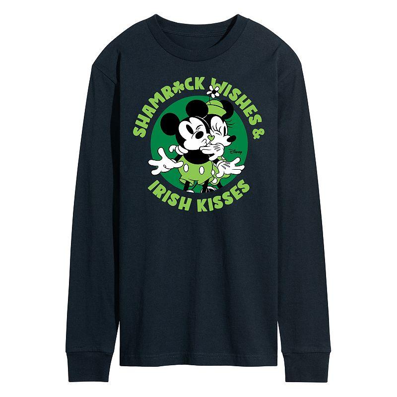 Disney's Mickey & Minnie Mouse Men's Shamrock Wishes Irish Kisses Long Sleeve Graphic Tee,  Product Image