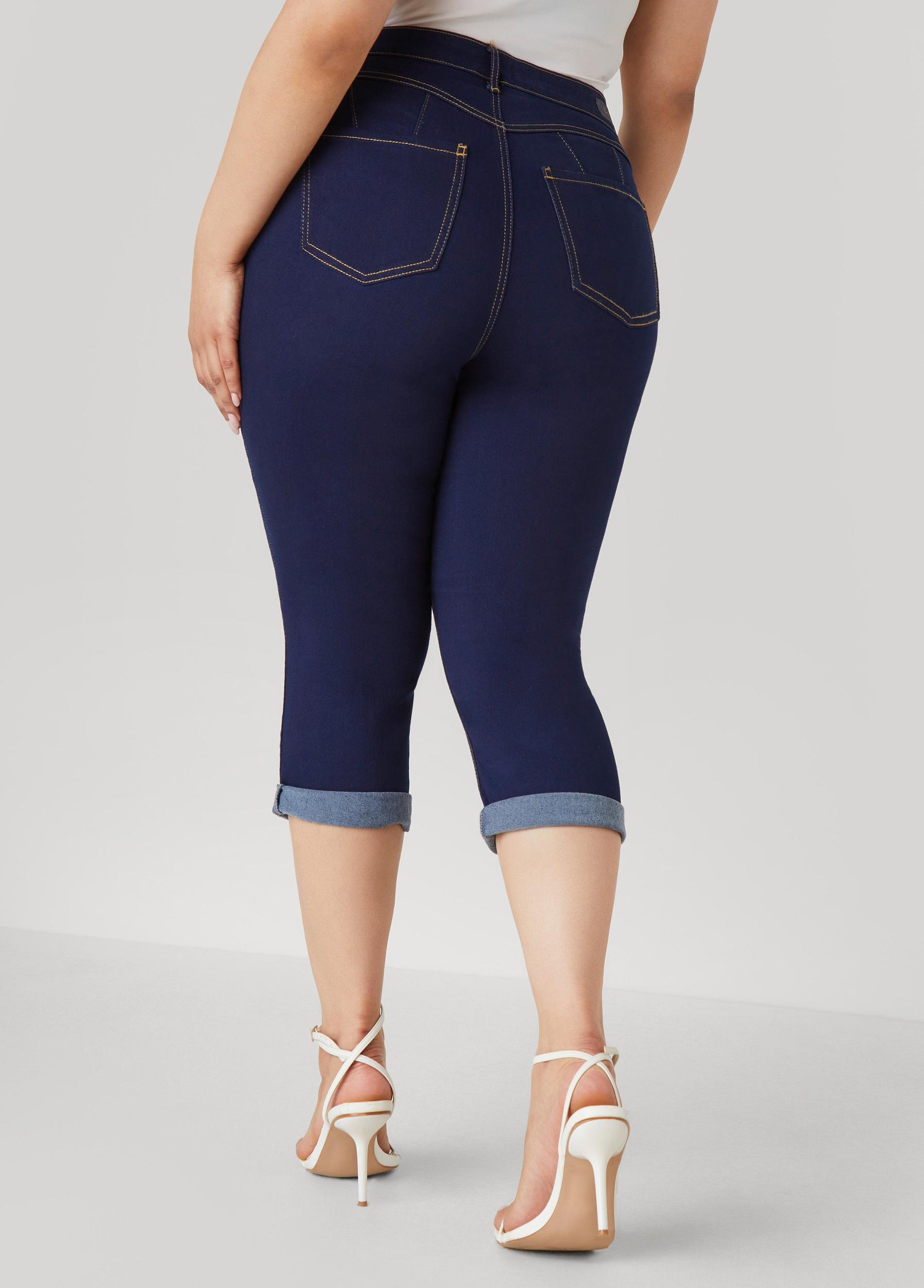 Cuffed Stretch Denim Capris Product Image