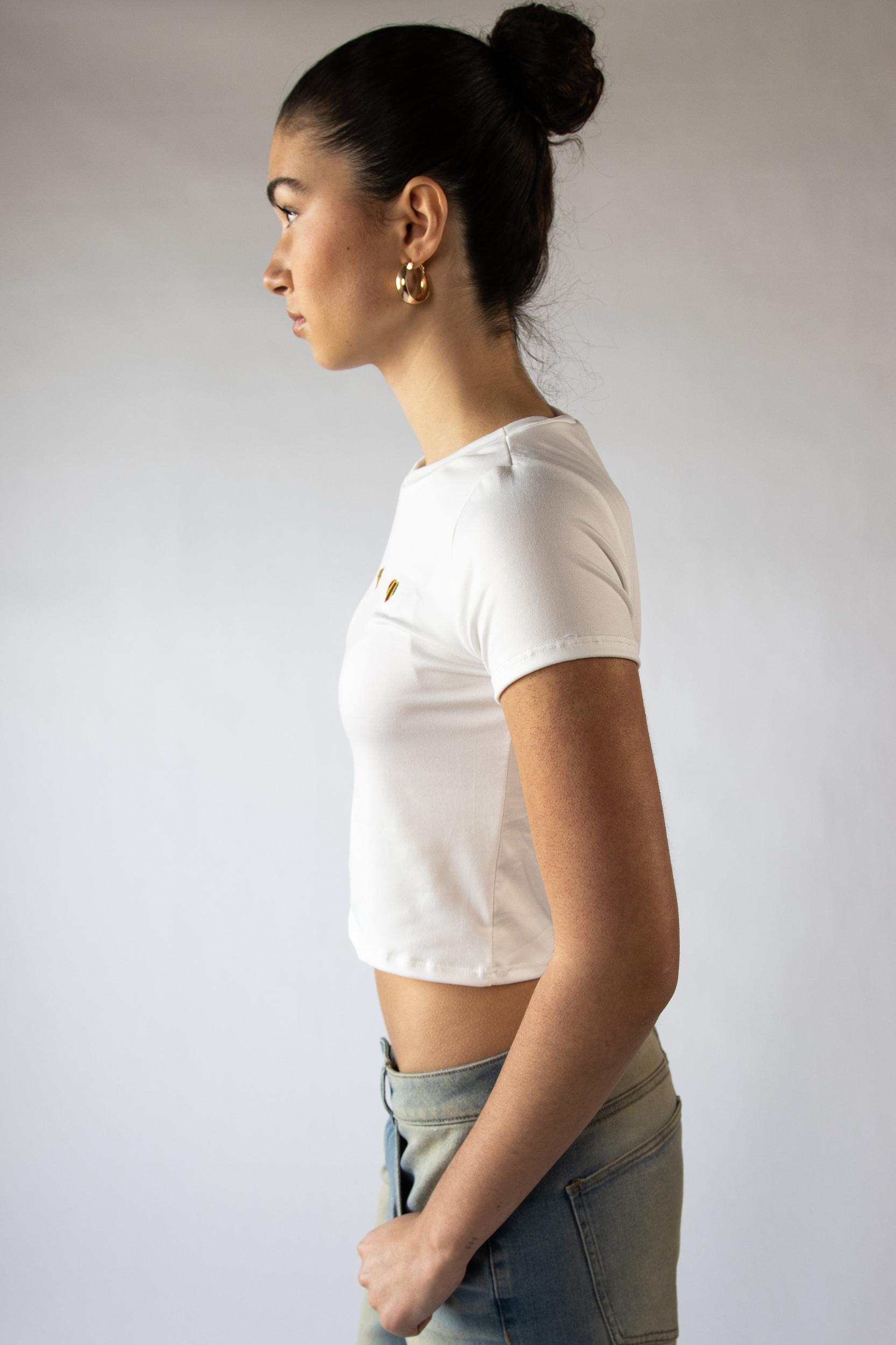 Embroidered Rainbow Hearts T-Shirt Product Image