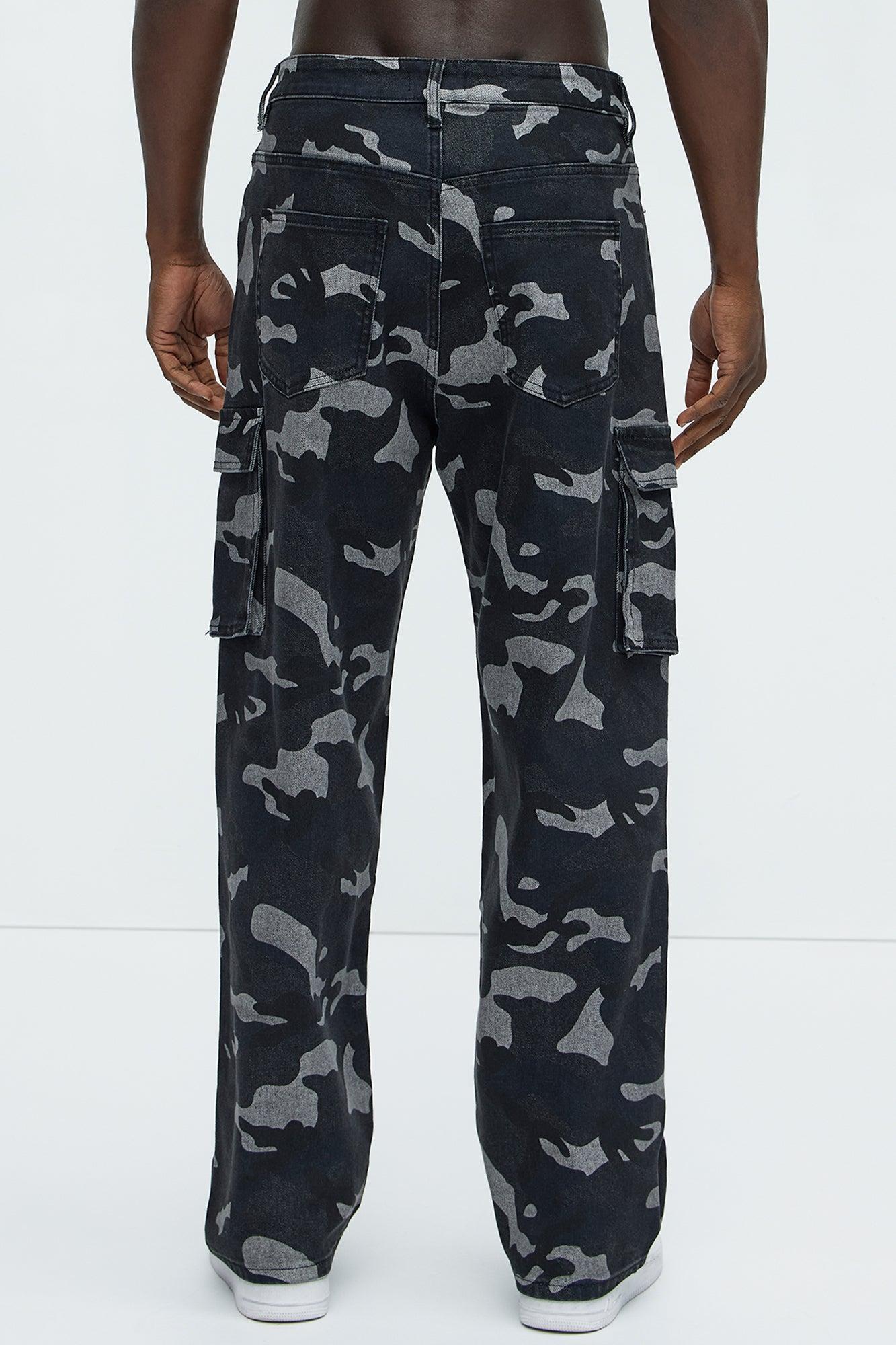 Cargo Camo Baggy Jeans - Black/combo Product Image