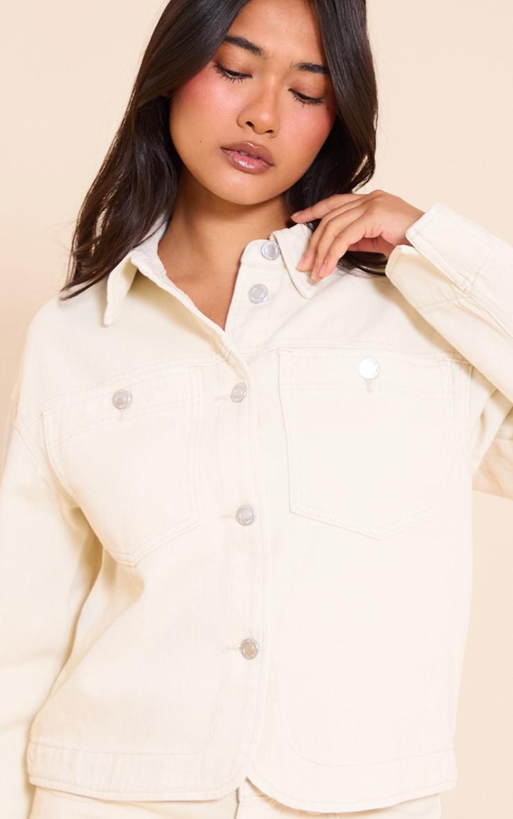 Stone Curved Hem Boxy Denim Jacket Product Image