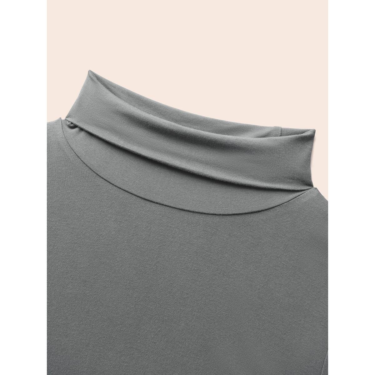 Plus Size Mock Neck High Stretch Basic T-shirt DimGray Women Elegant Non Ruffled collar Skinny Everyday T-shirts BloomChic 18-20/2X Product Image