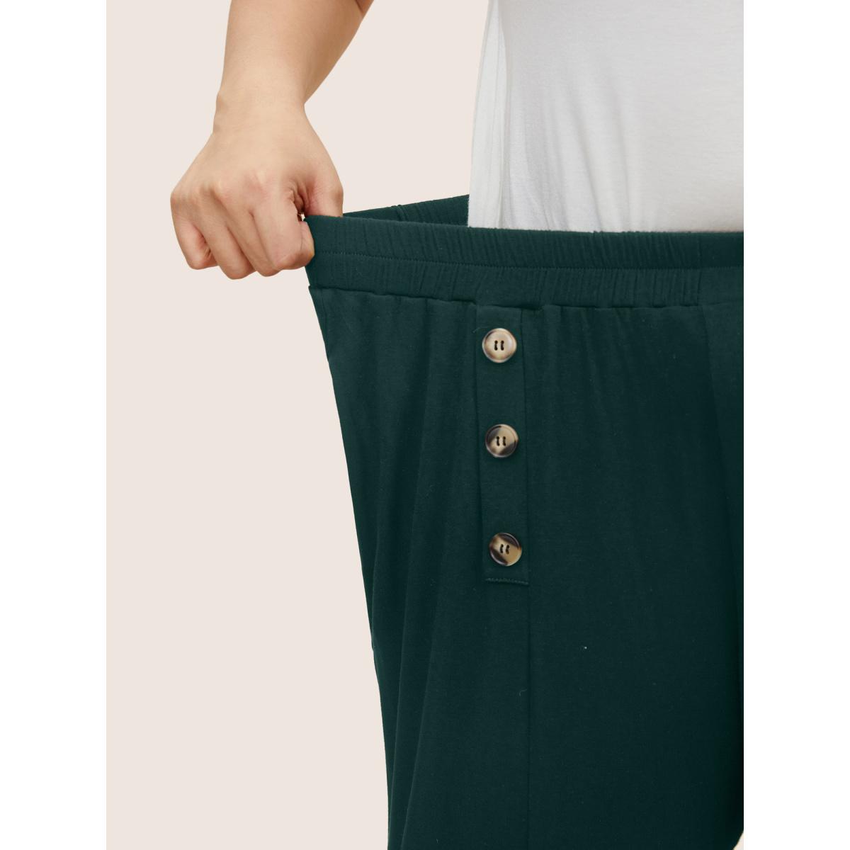 Plus Size Supersoft Essentials Button Detail Wide Leg Pants Women Cyan Elegant Wide Leg High Rise Everyday Pants BloomChic 10/M Product Image