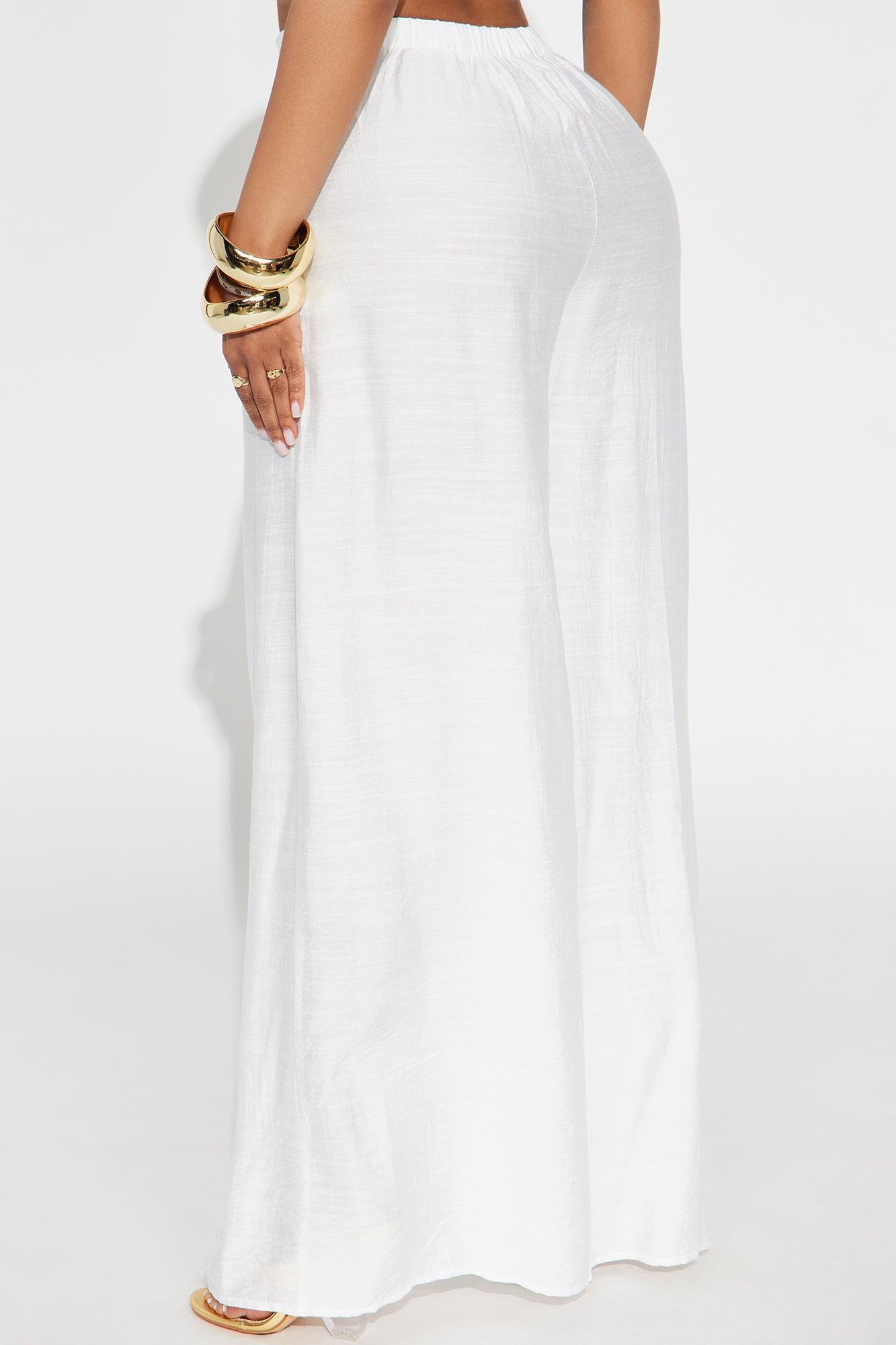 In My Happy Place Wide Leg Linen Pant - White Female Product Image