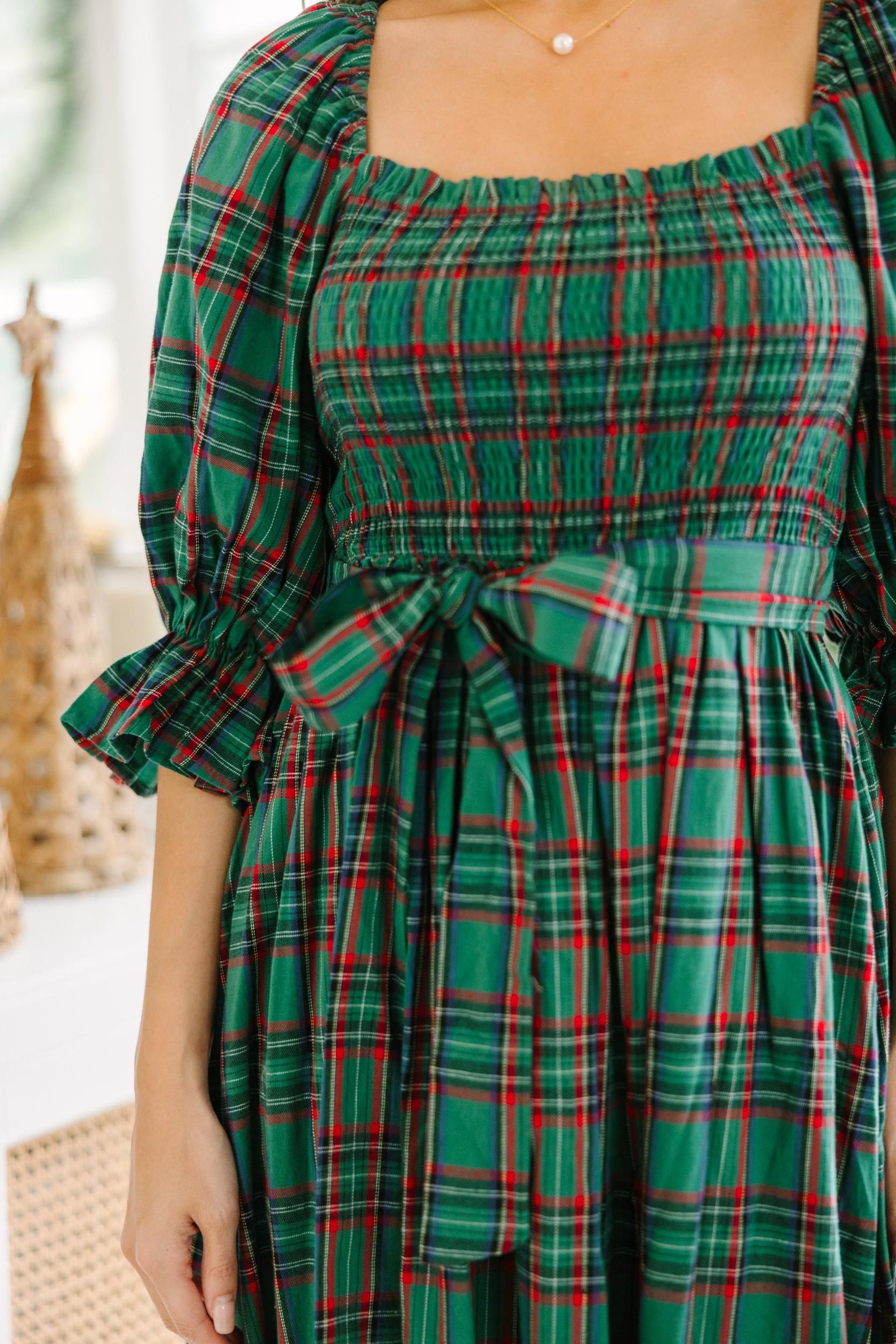 All I Want Green Tartan Plaid Midi Dress Female Product Image
