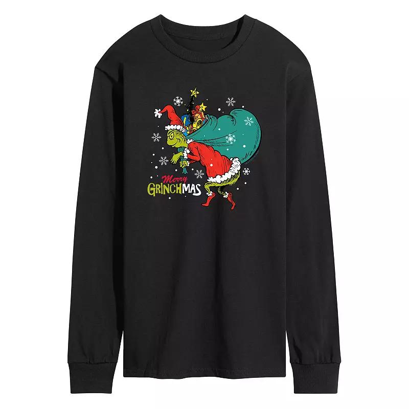 Men's Dr. Seuss The Grinch Merry Grinchmas Toy Bag Long Sleeve Graphic Tee,  Product Image