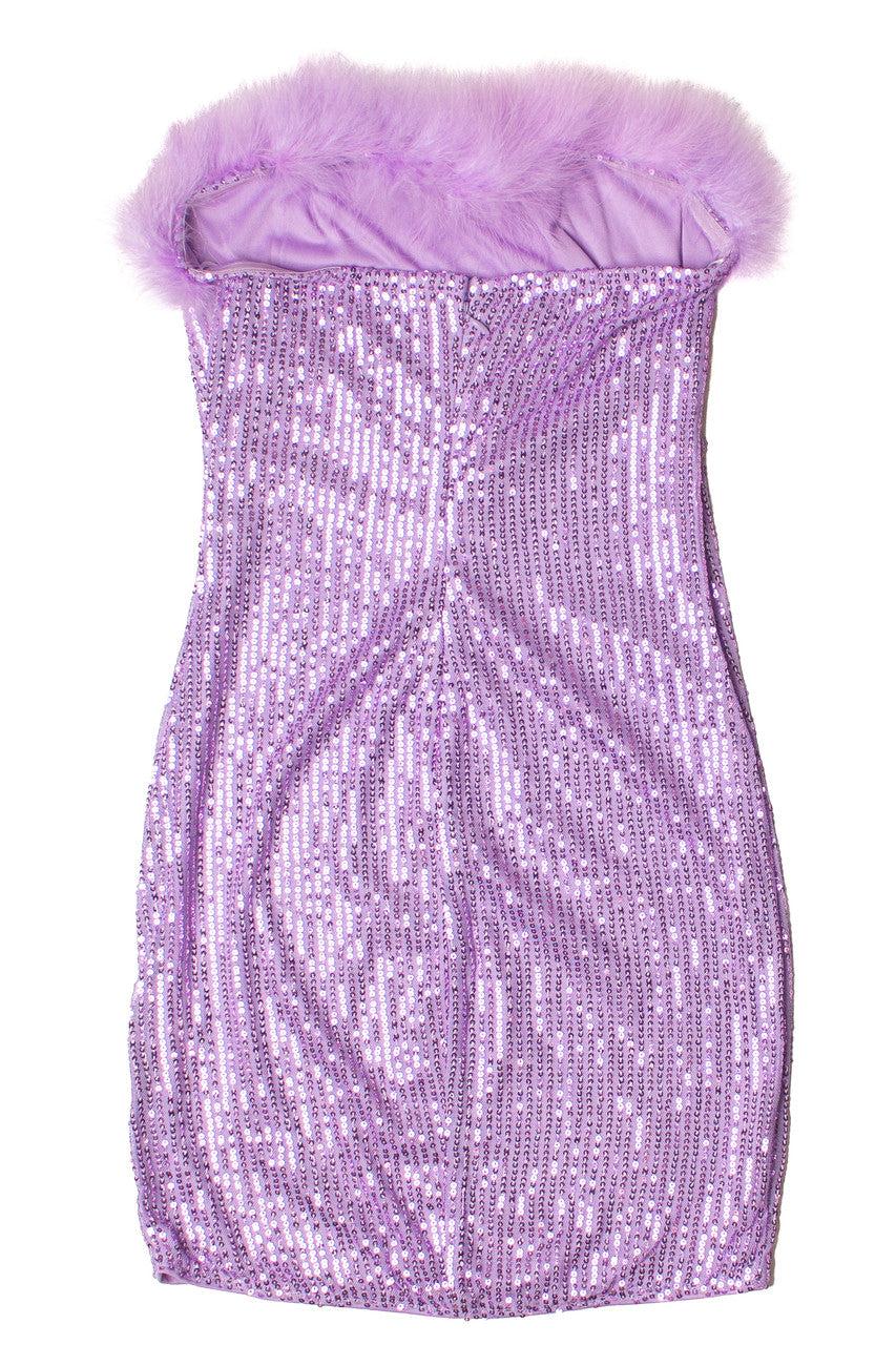 Sequin Fur Trim Strapless Mini Dress Product Image