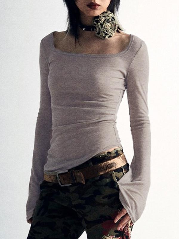 Reversible Print Square Neck Slim Long Sleeve Knit Product Image