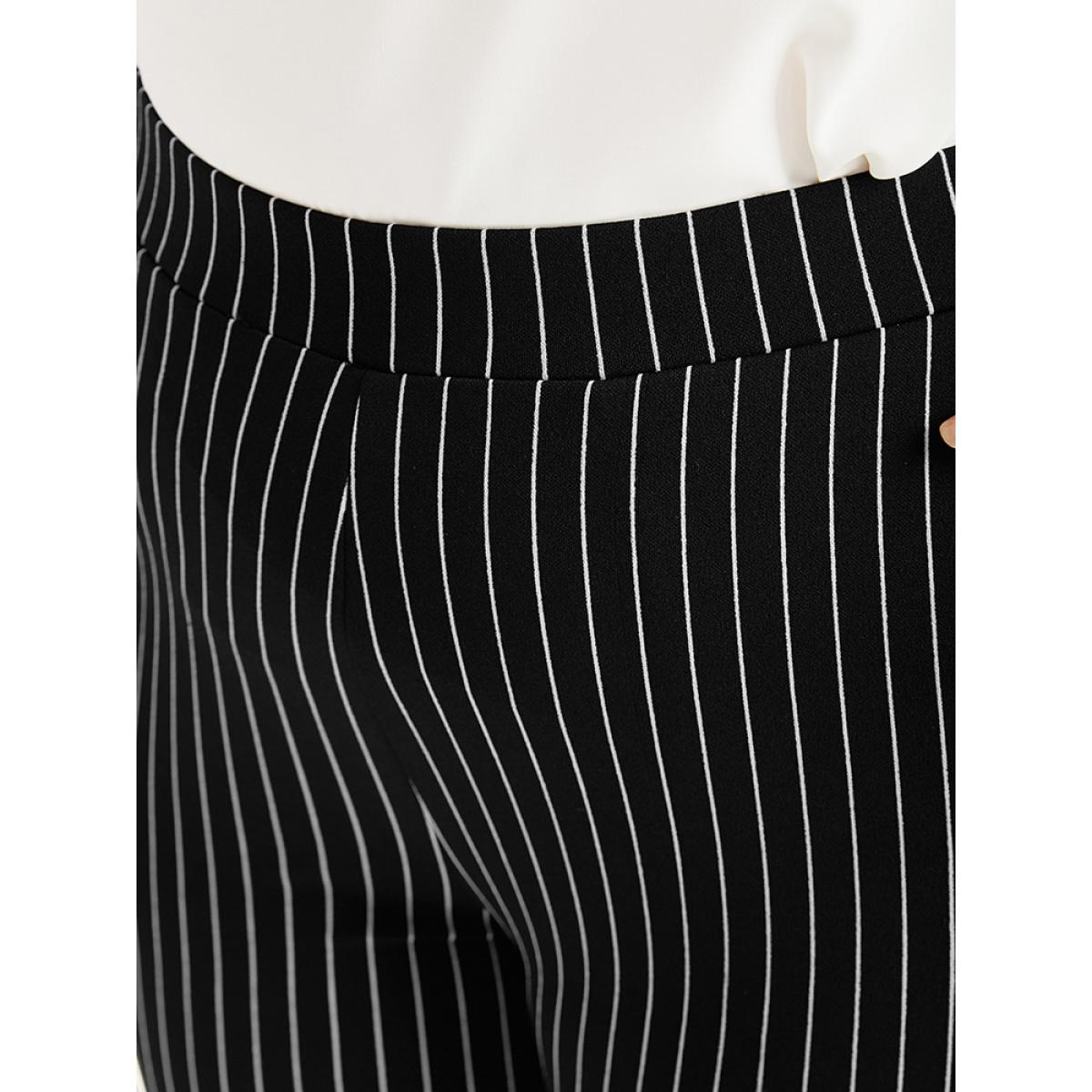 Plus Size Striped High Rise Pocket Elastic Waist Skinny Pants Women Black Office Skinny High Rise Office Pants BloomChic 10/M Product Image