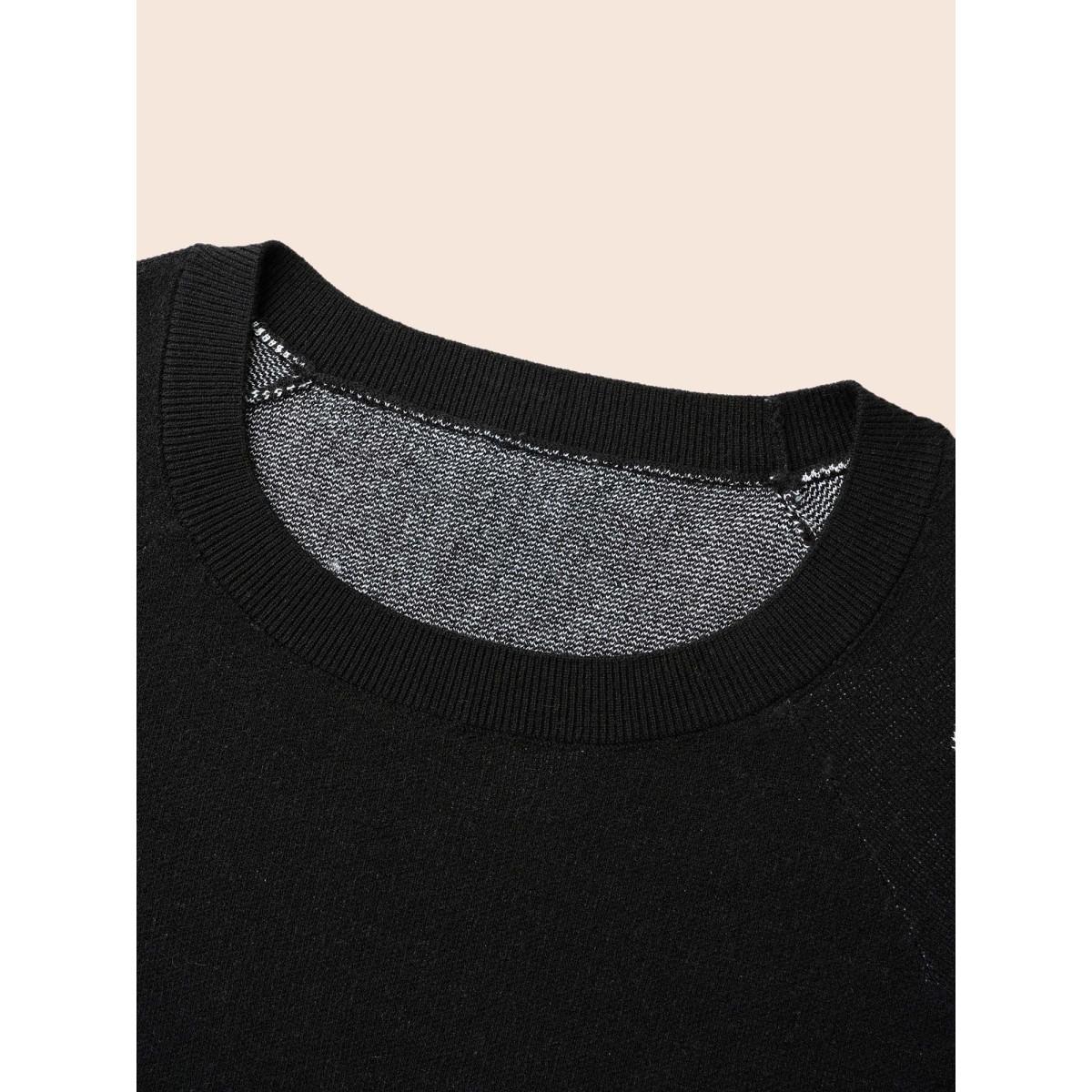 Plus Size Polka Dot Crew Neck Raglan Sleeve Pullover Black Women Casual Loose Long Sleeve Round Neck Everyday Pullovers BloomChic 18-20/2X Product Image