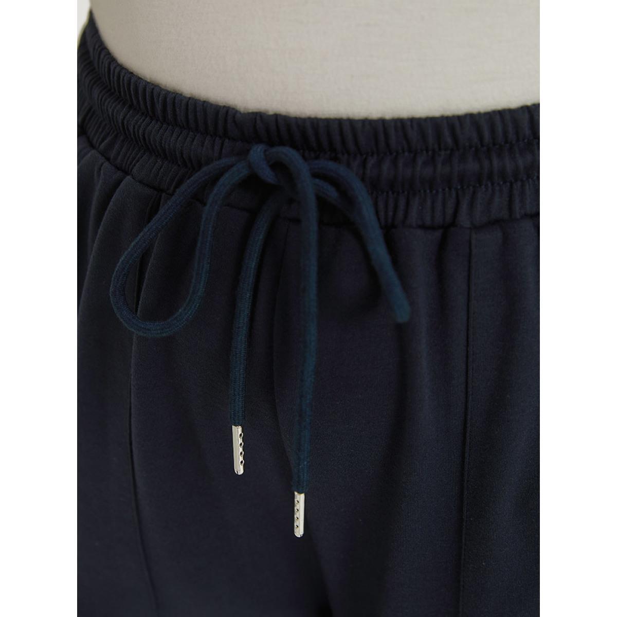 Two Tone Slant Pocket Bowknot Split Side Sweatpant Midnight Plus Size Women Casual Dailywear Contrast 10/M Bloomchic Product Image