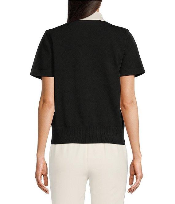 KARL LAGERFELD PARIS Ribbed Knit Polo Short Sleeve Sweater Product Image