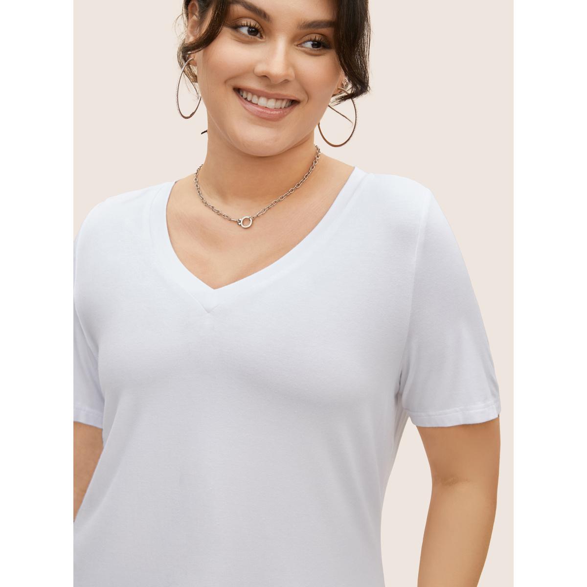 Plus Size Supersoft Essentials Solid V Neck Basic Knit T-shirt Originalwhite Women Basics Non V-neck Everyday T-shirts BloomChic 10/M Product Image