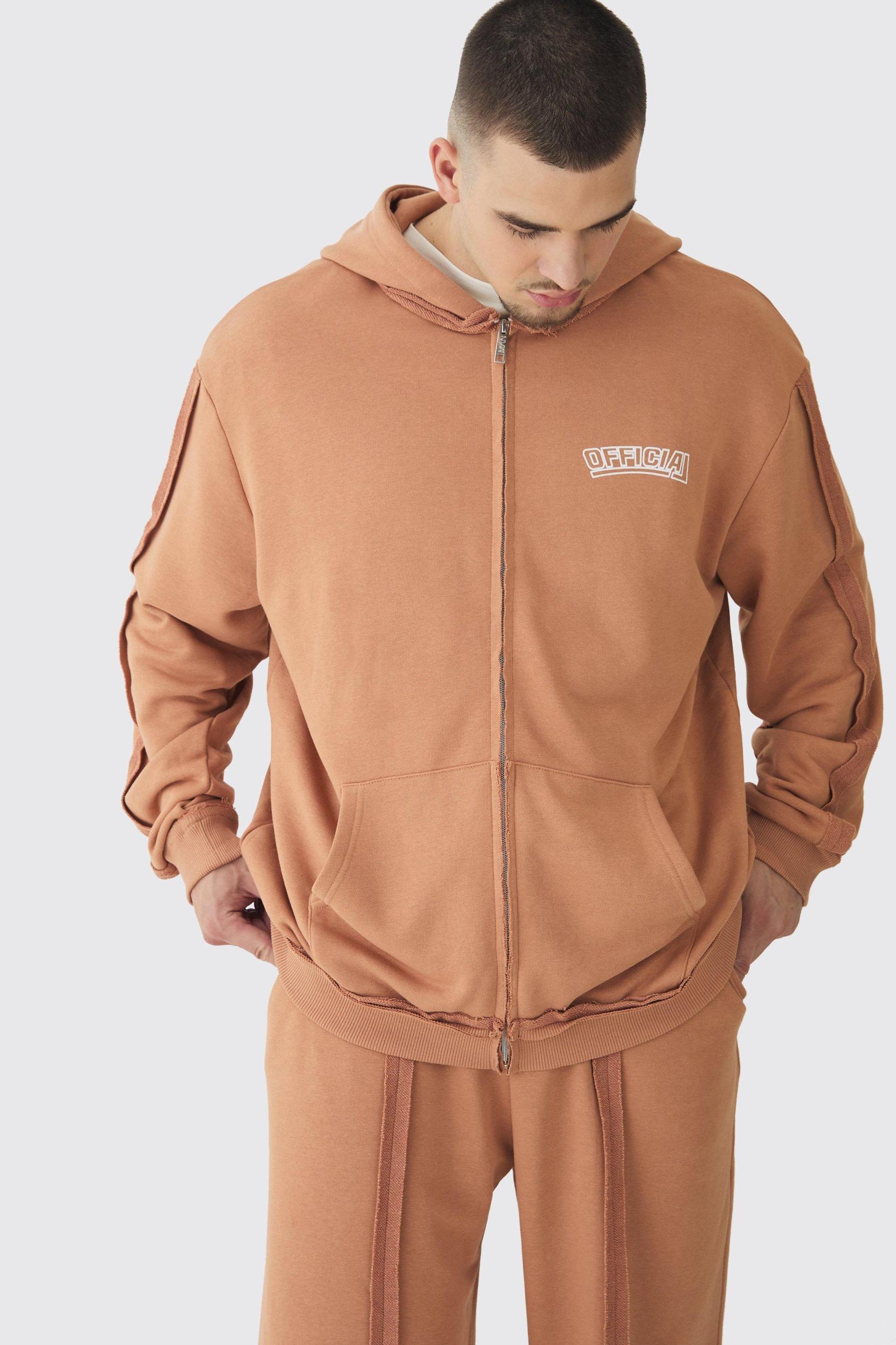 Tall Oversized Zip Applique Raw Seam & Wide Fit Sweatpants Tracksuit | boohooMAN USA Product Image