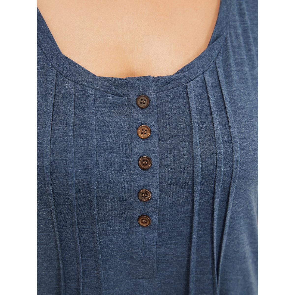 Plus Size Plain Pleated Ruffle Sleeve Pocket Button Up Curved Hem Dress Stone Women Casual Arc Hem Round Neck Cap Sleeve Curvy Midi Dress BloomChic 28/5X Product Image