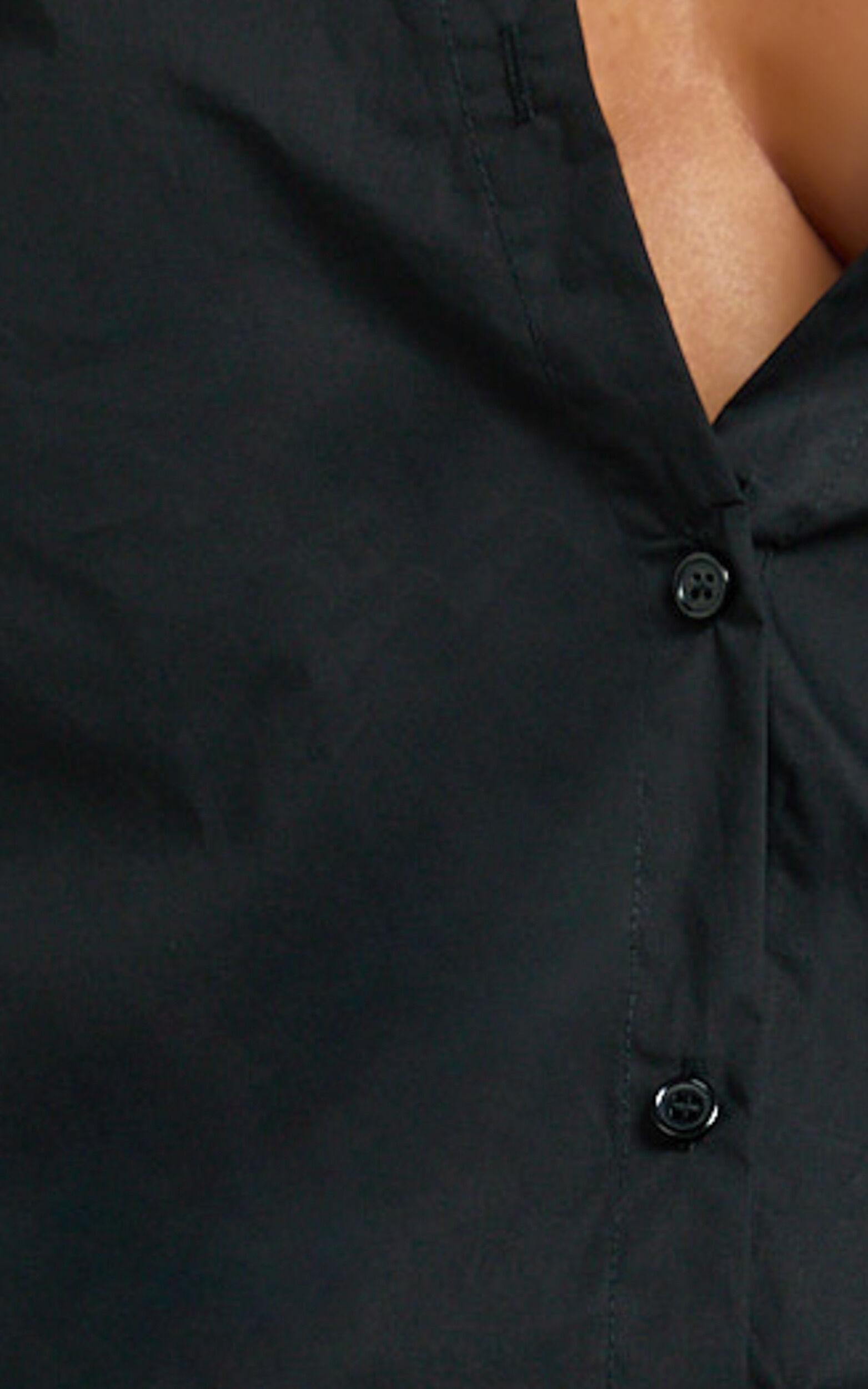 Avalon Mini Dress - Button Up Ruched Shirt Dress in Black Product Image