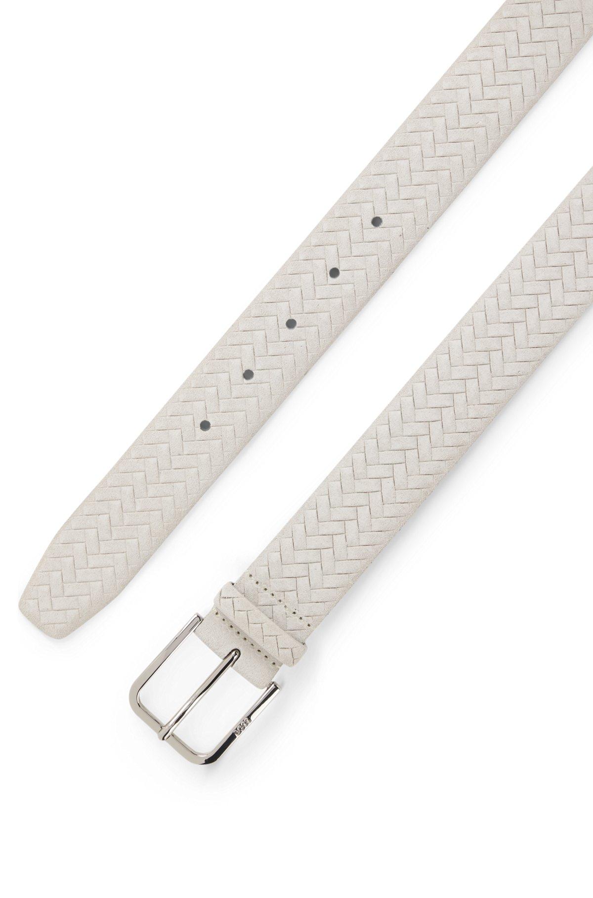 Logo-buckle belt in woven suede Product Image