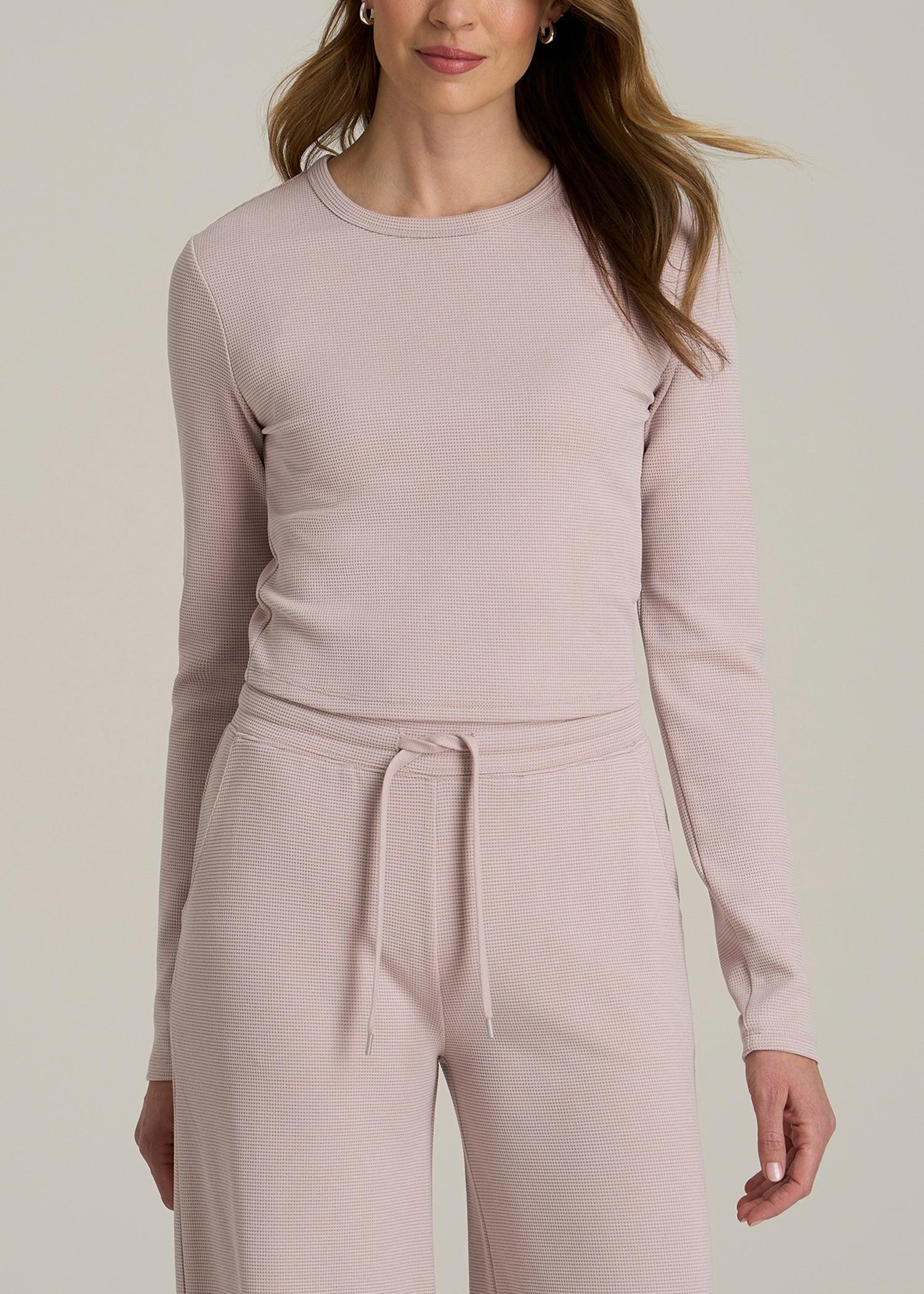 Cropped Long Sleeve Waffle Shirt for Tall Women in Desert Rose Female Product Image